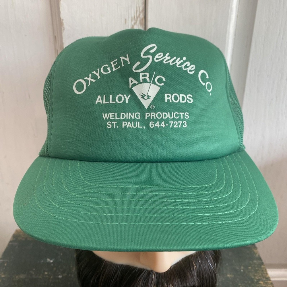 Vintage Oxygen Service Co ARC Welding Trucker‎ Hat Green Snapback St Paul MN